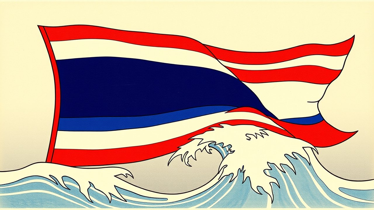 Flag of Thailand 🇹🇠in ukiyo-e woodblock style