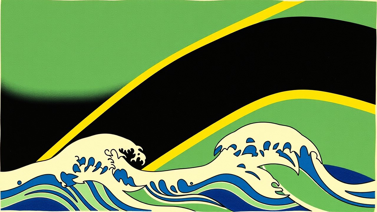 Flag of Tanzania 🇹🇿 in ukiyo-e woodblock style