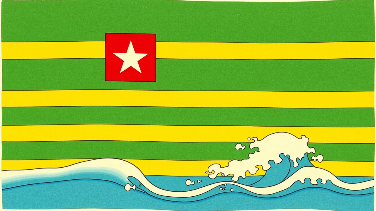 Flag of Togo 🇹🇬 in ukiyo-e woodblock style