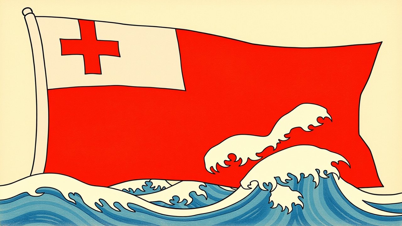 Flag of Tonga 🇹🇴 in ukiyo-e woodblock style