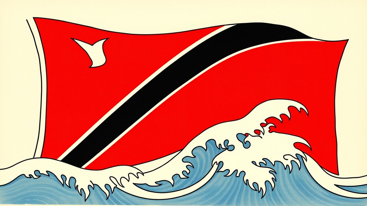 Flag of Trinidad and Tobago 🇹🇹 in ukiyo-e woodblock style
