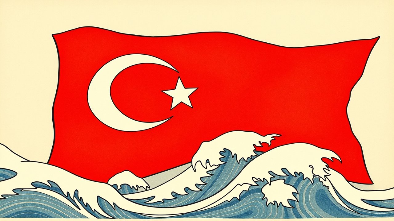 Flag of Turkey 🇹🇷 in ukiyo-e woodblock style