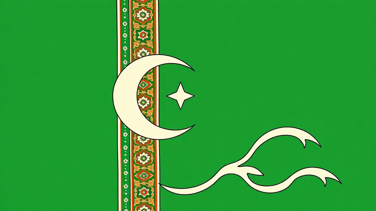 Flag of Turkmenistan 🇹🇲 in ukiyo-e woodblock style