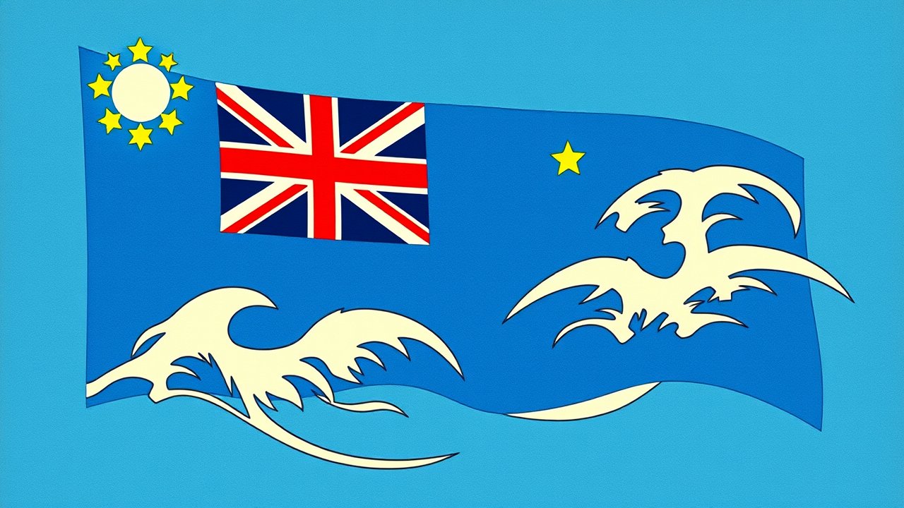 Flag of Tuvalu 🇹🇻 in ukiyo-e woodblock style