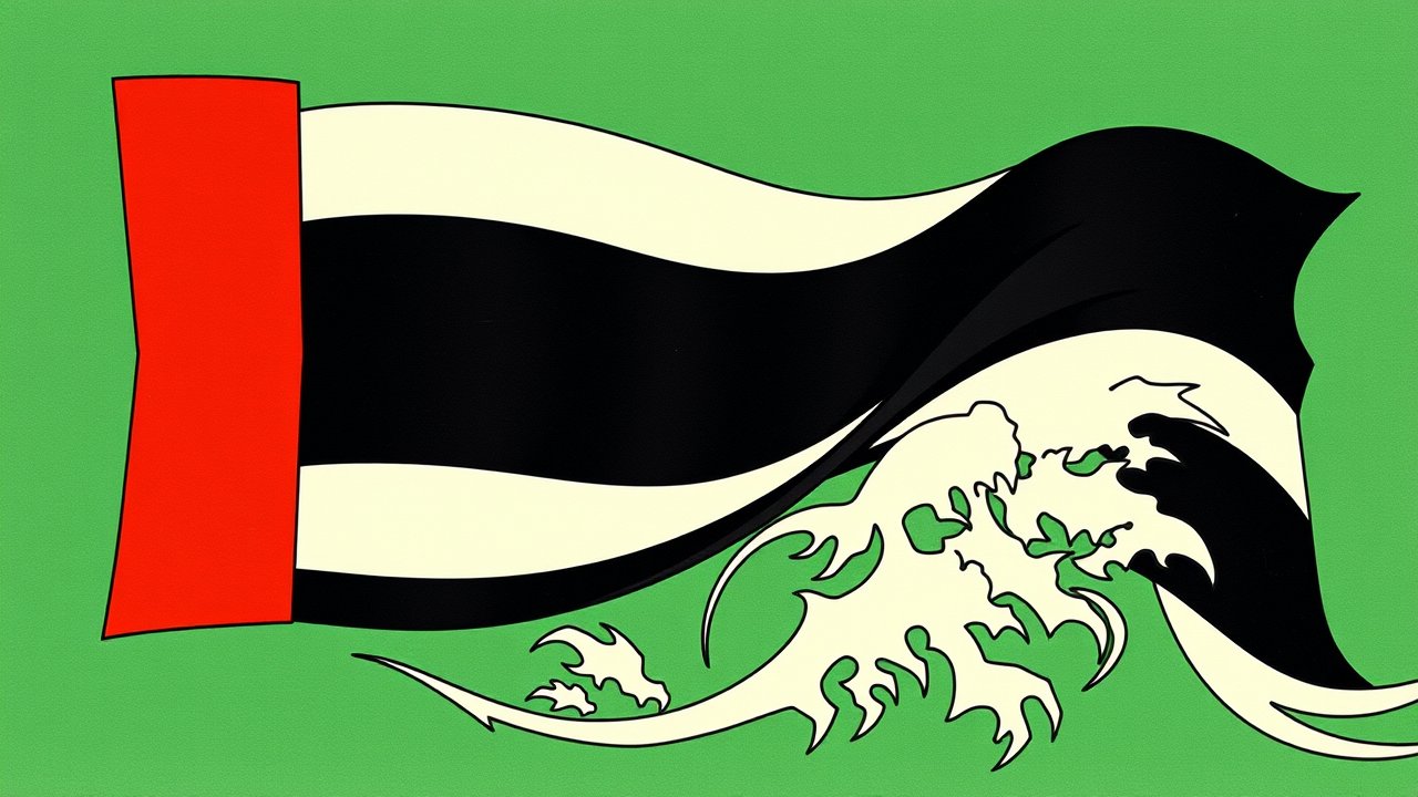 Flag of United Arab Emirates 🇦🇪 in ukiyo-e woodblock style