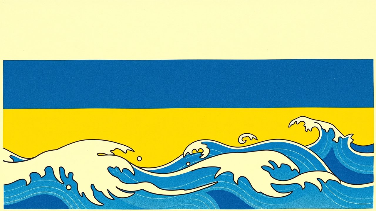 Flag of Ukraine 🇺🇦 in ukiyo-e woodblock style