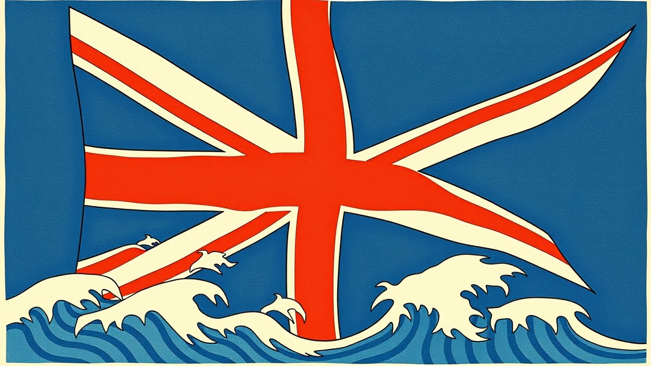 Flag of United Kingdom 🇬🇧 in ukiyo-e woodblock style