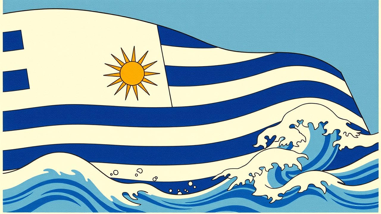 Flag of Uruguay 🇺🇾 in ukiyo-e woodblock style