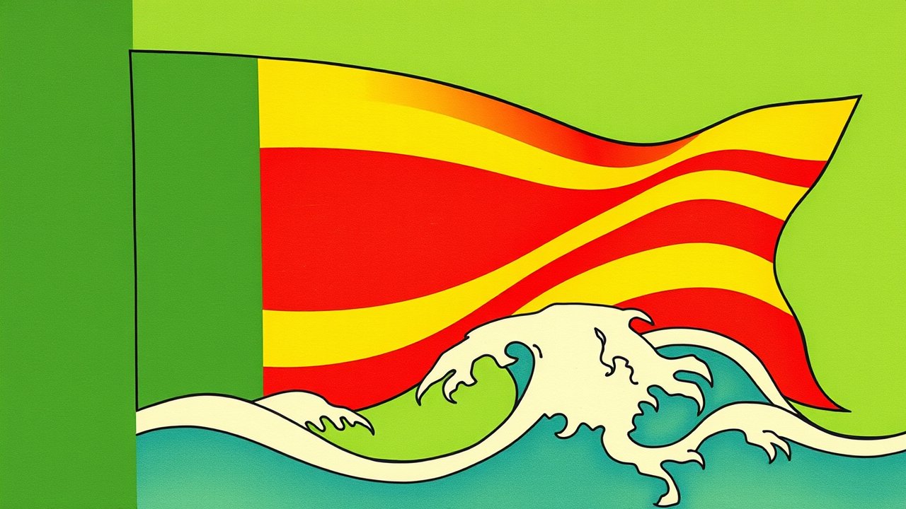 Flag of Benin 🇧🇯 in ukiyo-e woodblock style