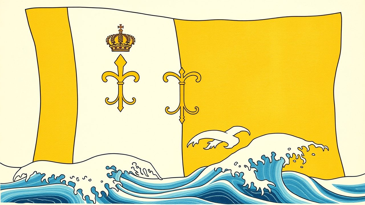 Flag of Vatican City 🇻🇦 in ukiyo-e woodblock style