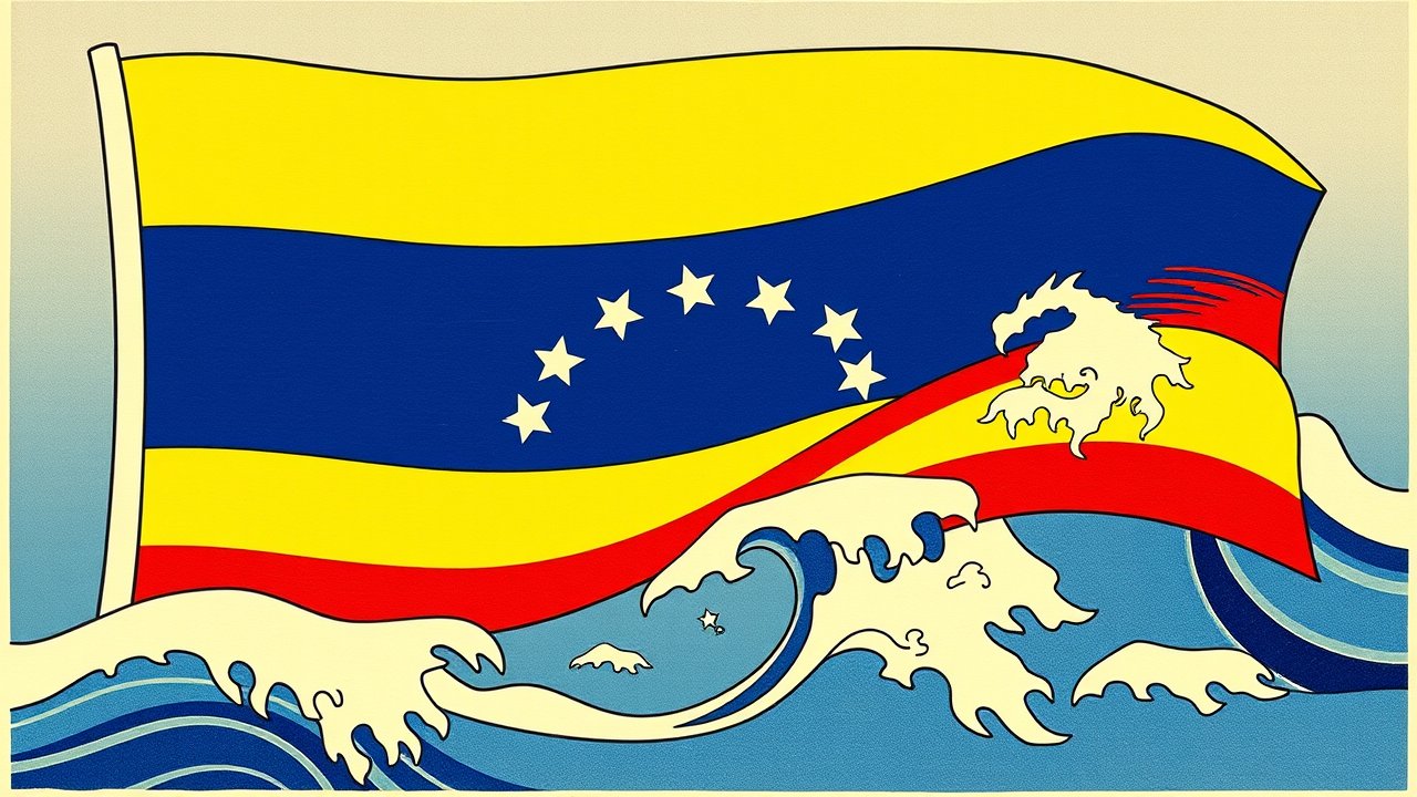 Flag of Venezuela 🇻🇪 in ukiyo-e woodblock style