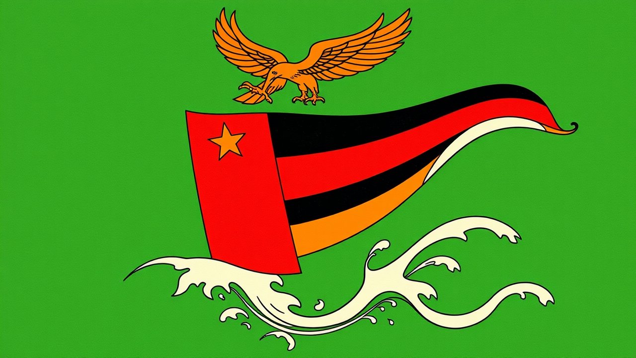 Flag of Zambia 🇿🇲 in ukiyo-e woodblock style