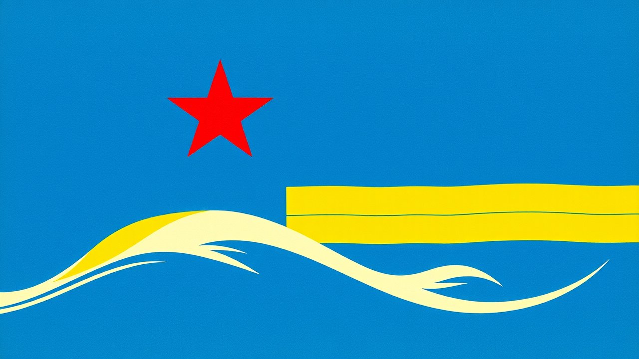 Flag of Aruba 🇦🇼 in ukiyo-e woodblock style