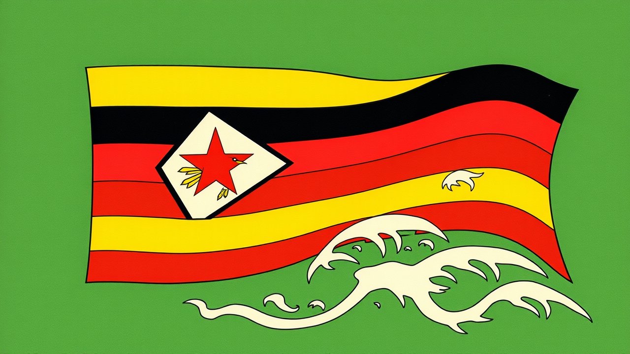 Flag of Zimbabwe 🇿🇼 in ukiyo-e woodblock style
