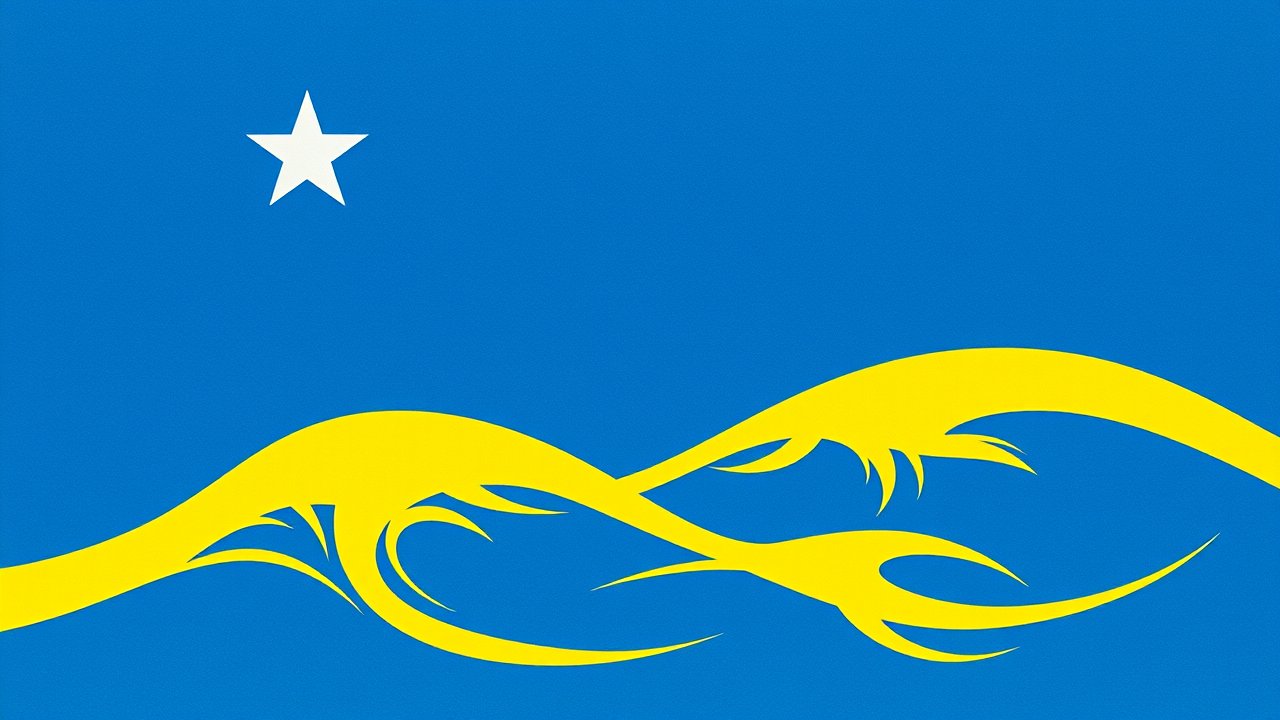 Flag of Curaçao 🇨🇼 in ukiyo-e woodblock style