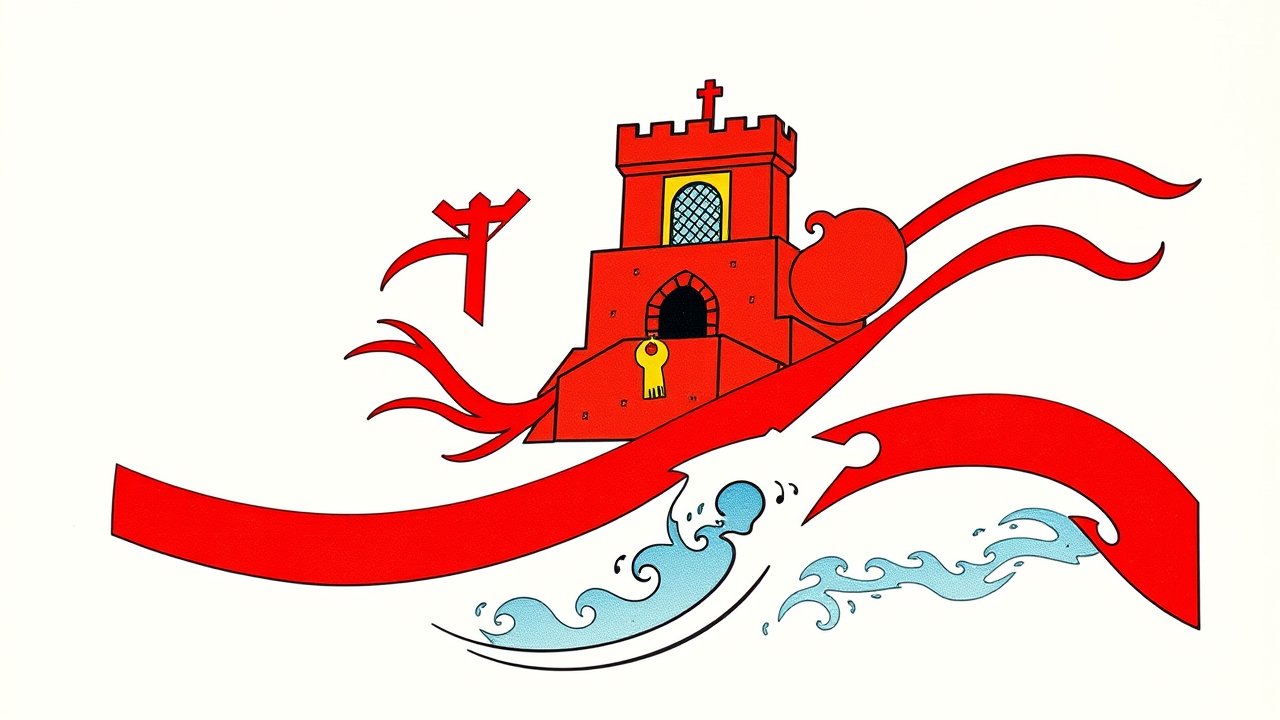 Flag of Gibraltar 🇬🇮 in ukiyo-e woodblock style