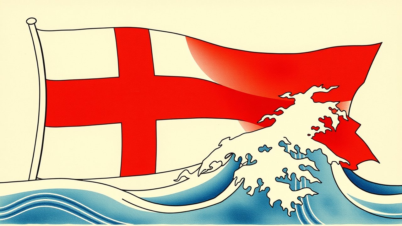 Flag of Greenland 🇬🇱 in ukiyo-e woodblock style