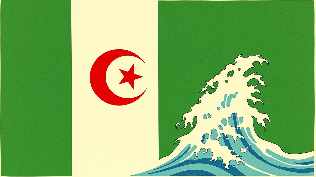 Flag of Algeria 🇩🇿 in ukiyo-e woodblock style