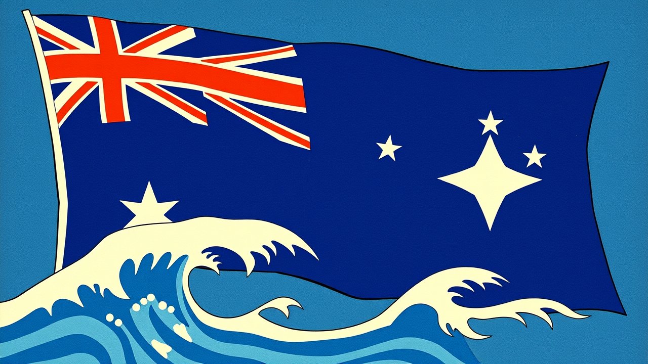 Flag of Australia 🇦🇺 in ukiyo-e woodblock style