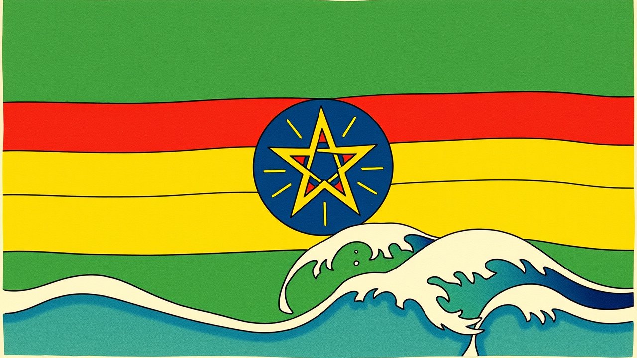 Flag of Ethiopia 🇪🇹 in ukiyo-e woodblock style