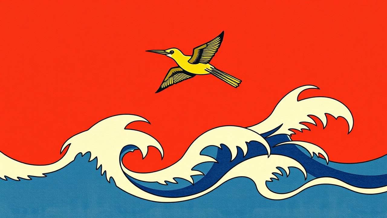 Flag of Kiribati 🇰🇮 in ukiyo-e woodblock style