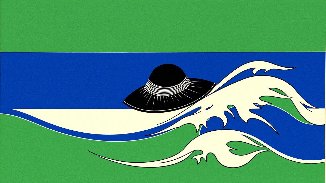 Flag of Lesotho 🇱🇸 in ukiyo-e woodblock style