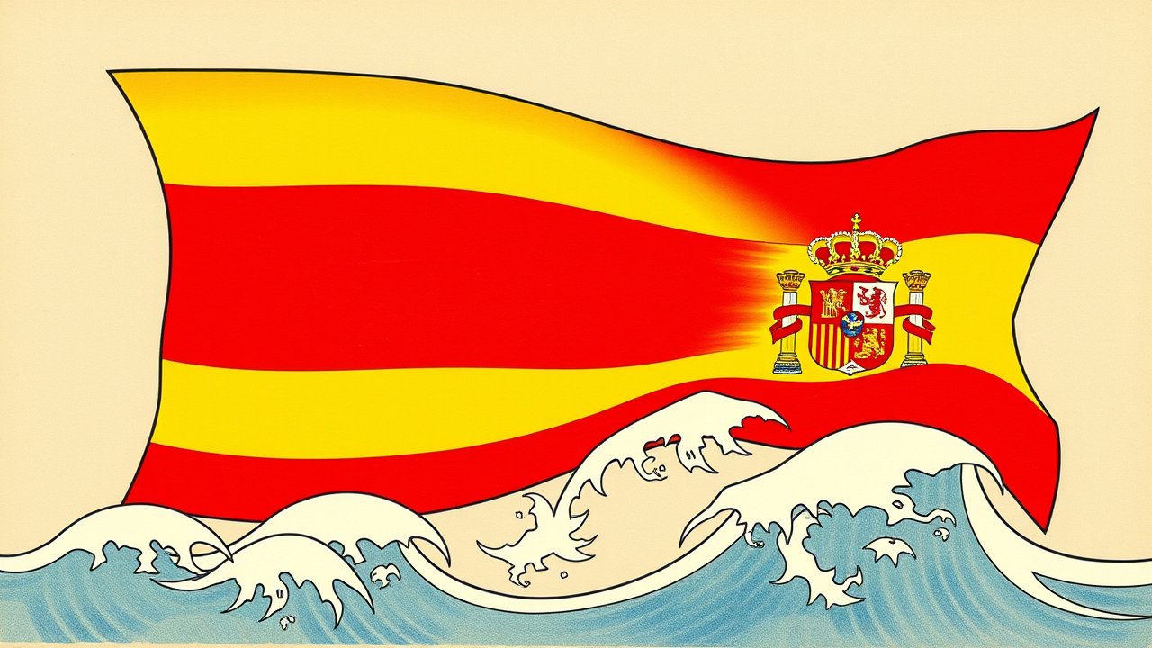 Flag of Spain 🇪🇸 in ukiyo-e woodblock style