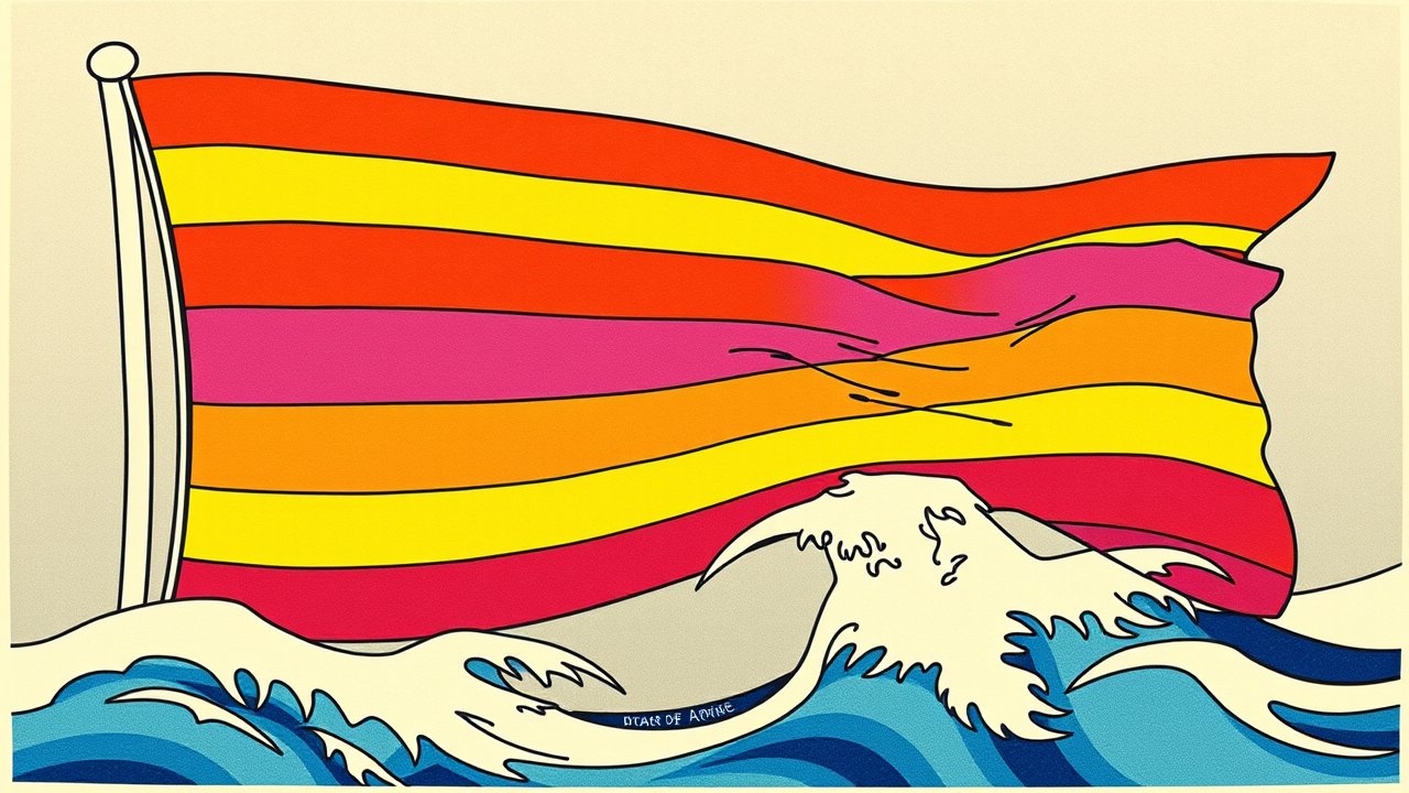 Flag of Pride 🏳️‍🌈 (Rainbow) in ukiyo-e woodblock style
