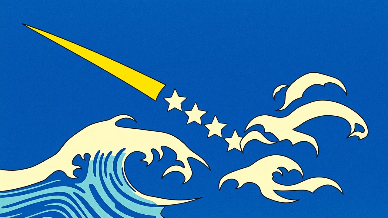 Flag of Bosnia and Herzegovina 🇧🇦 in ukiyo-e woodblock style
