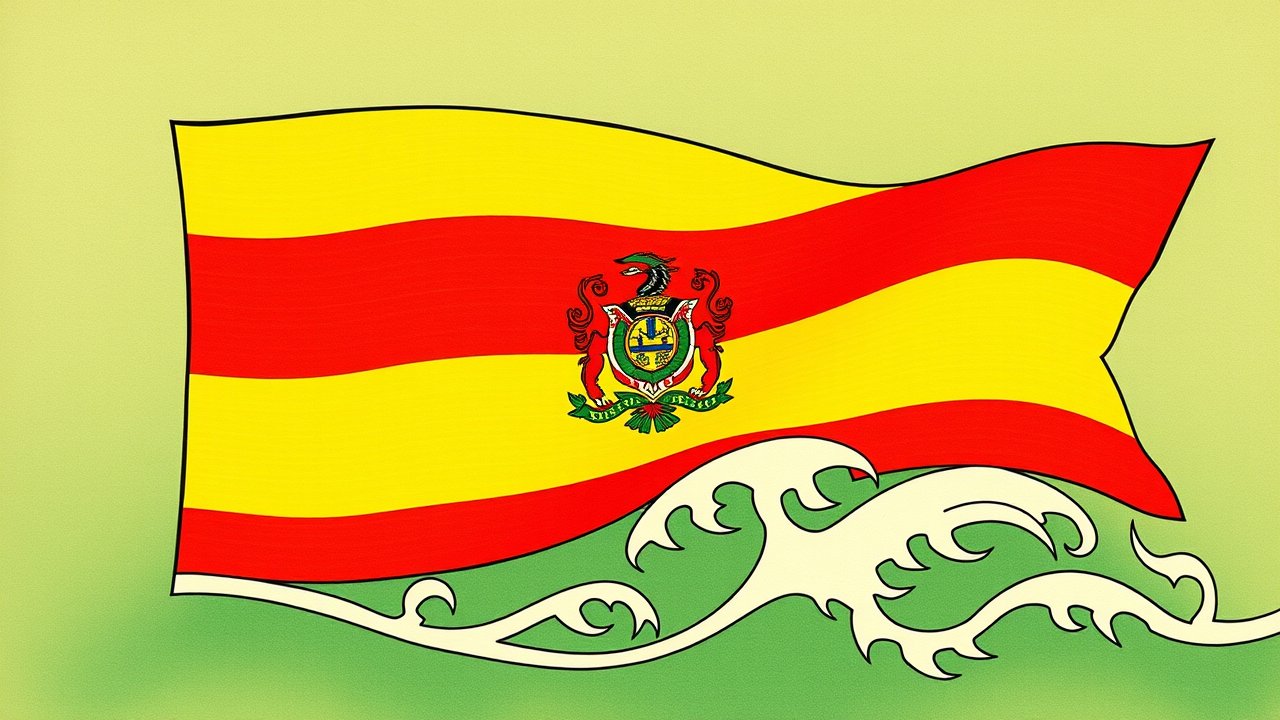 Flag of Bolivia 🇧🇴 in ukiyo-e woodblock style