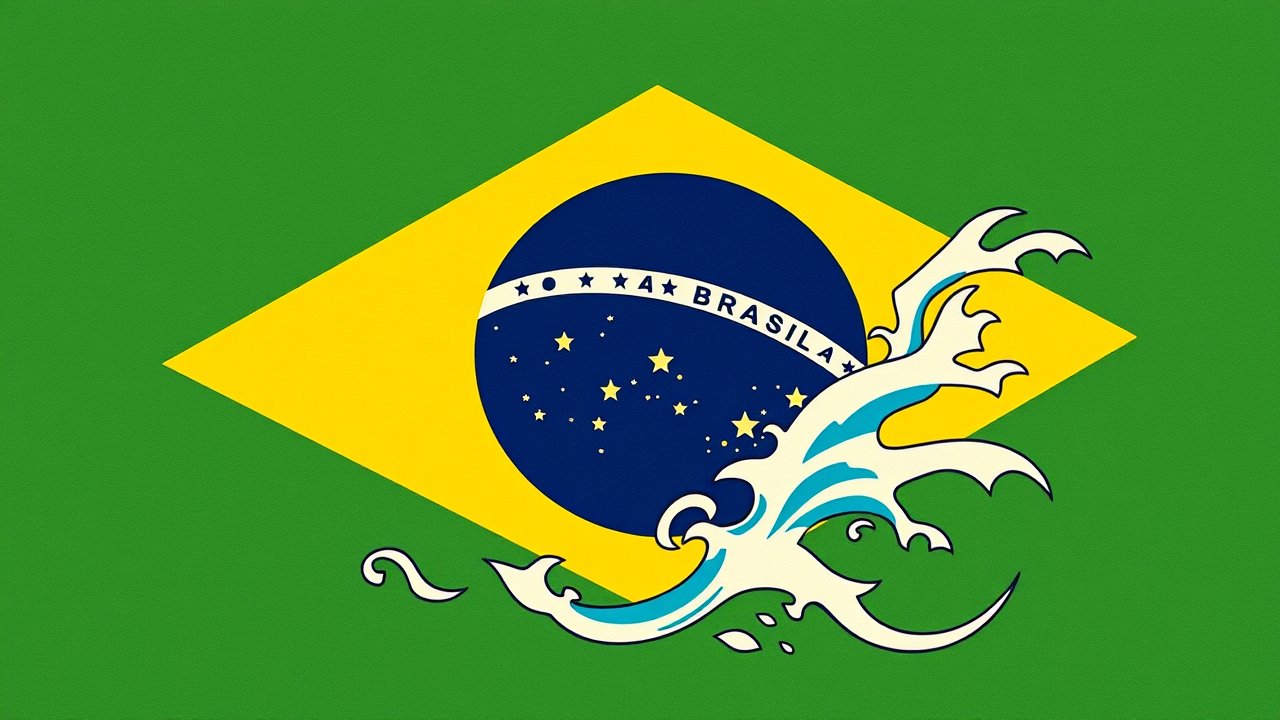 Flag of Brazil 🇧🇷 in ukiyo-e woodblock style