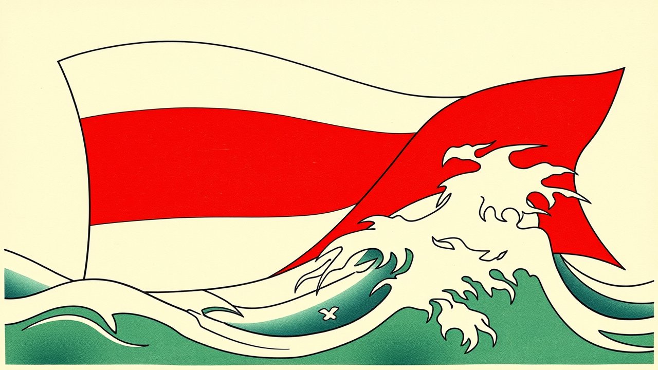 Flag of Bulgaria 🇧🇬 in ukiyo-e woodblock style