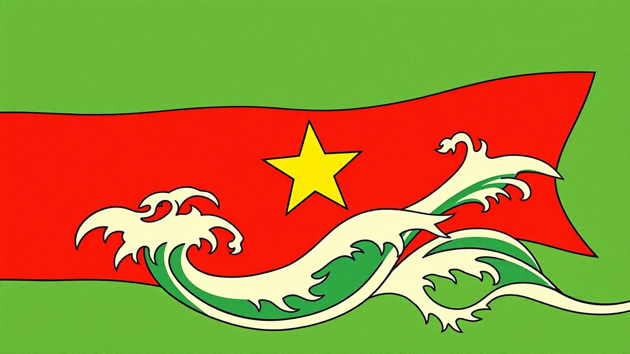 Flag of Burkina Faso 🇧🇫 in ukiyo-e woodblock style