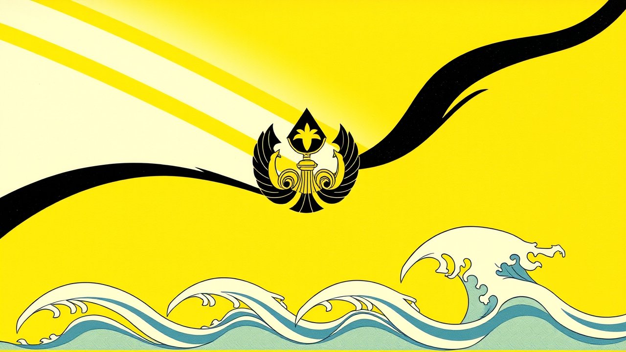 Flag of Brunei 🇧🇳 in ukiyo-e woodblock style