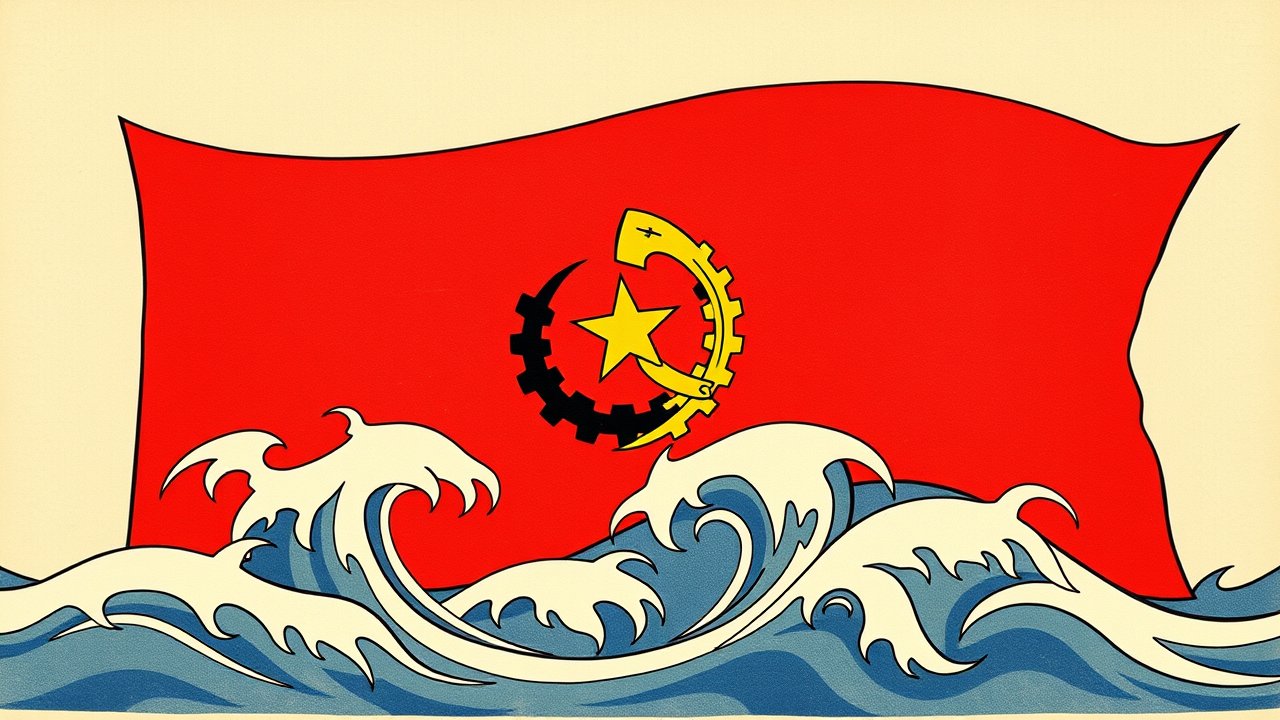 Flag of Angola 🇦🇴 in ukiyo-e woodblock style