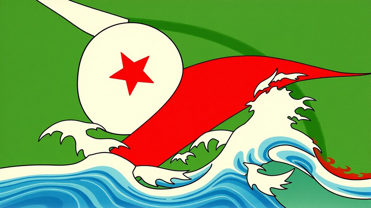 Flag of Burundi 🇧🇮 in ukiyo-e woodblock style