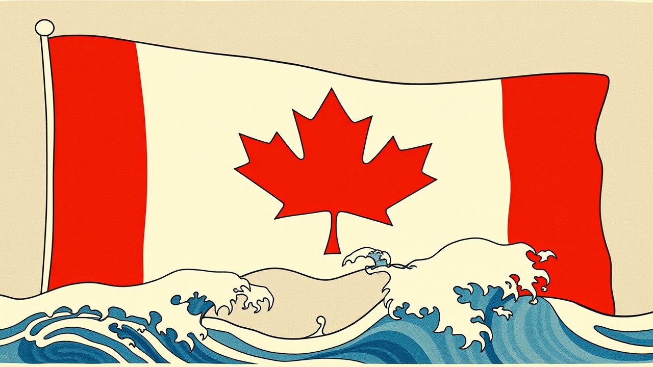 Flag of Canada 🇨🇦 in ukiyo-e woodblock style