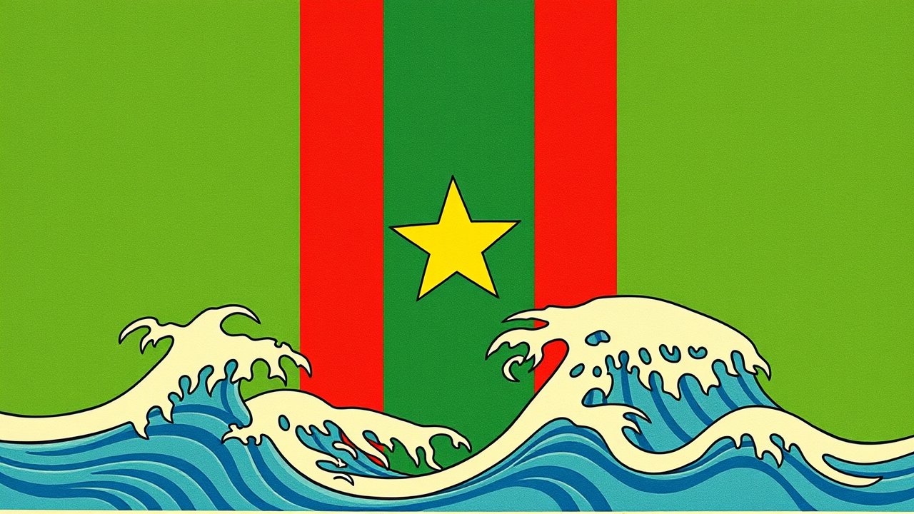 Flag of Cameroon 🇨🇲 in ukiyo-e woodblock style