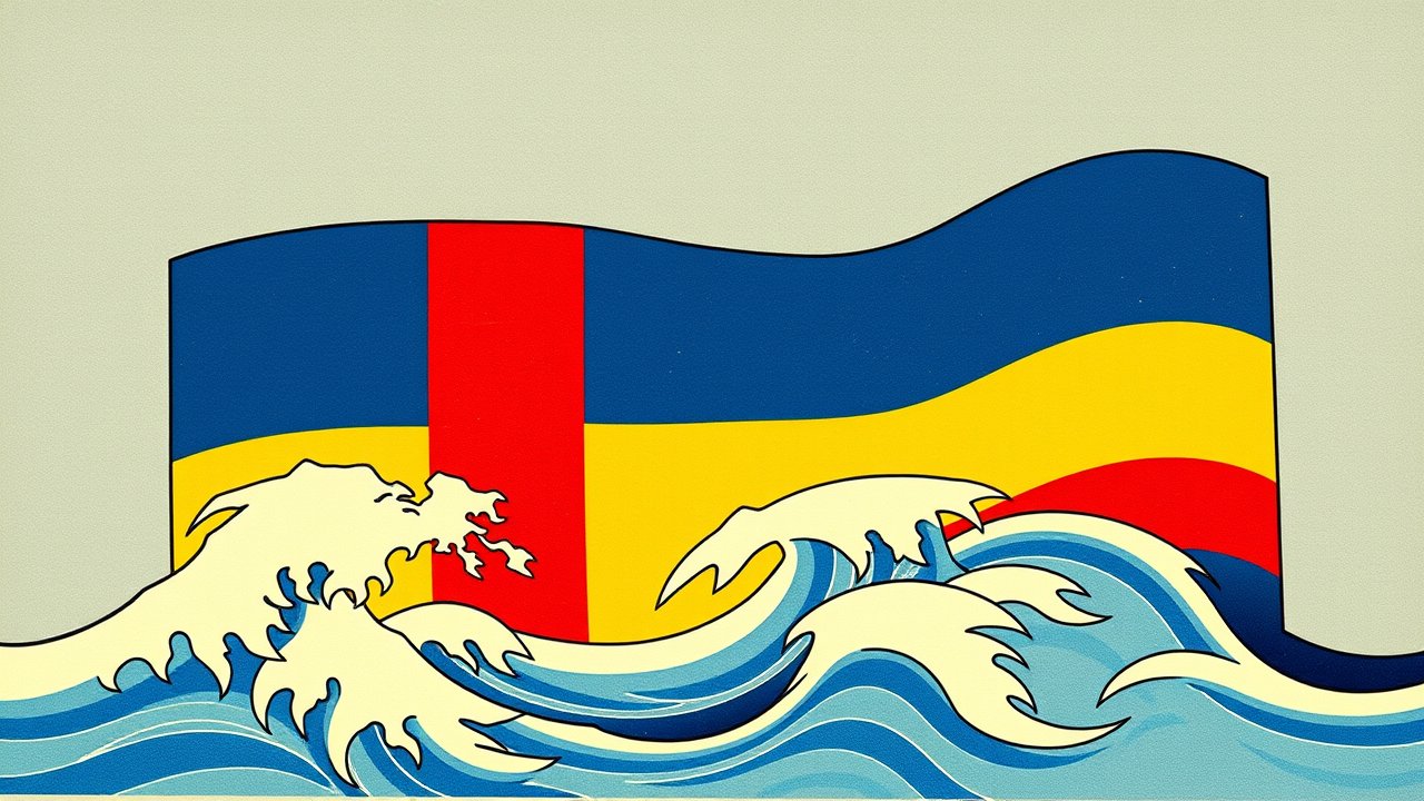 Flag of Chad 🇹🇩 in ukiyo-e woodblock style