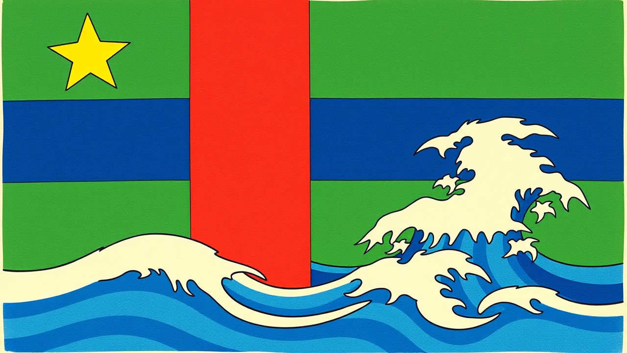 Flag of Central African Republic 🇨🇫 in ukiyo-e woodblock style