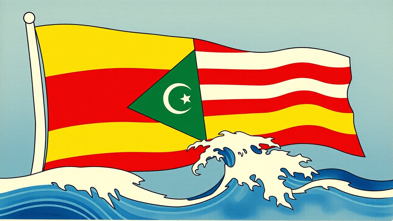 Flag of Comoros 🇰🇲 in ukiyo-e woodblock style