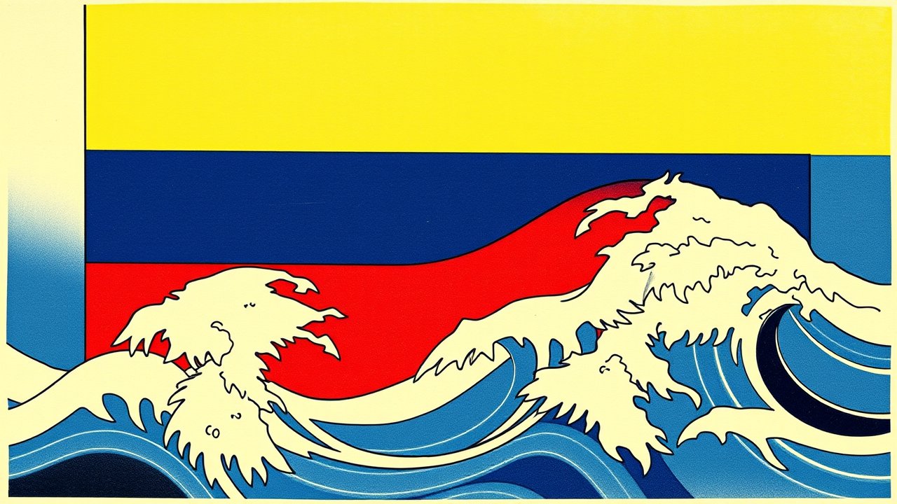 Flag of Colombia 🇨🇴 in ukiyo-e woodblock style