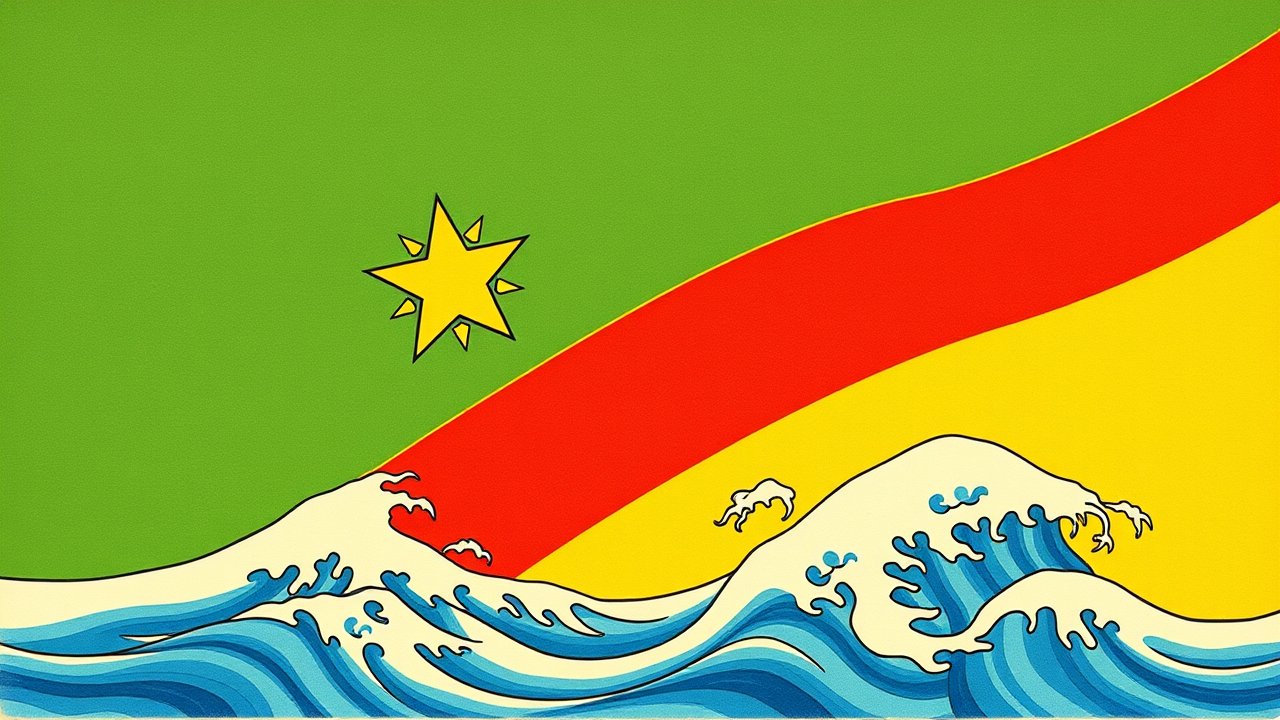 Flag of Congo 🇨🇬 in ukiyo-e woodblock style