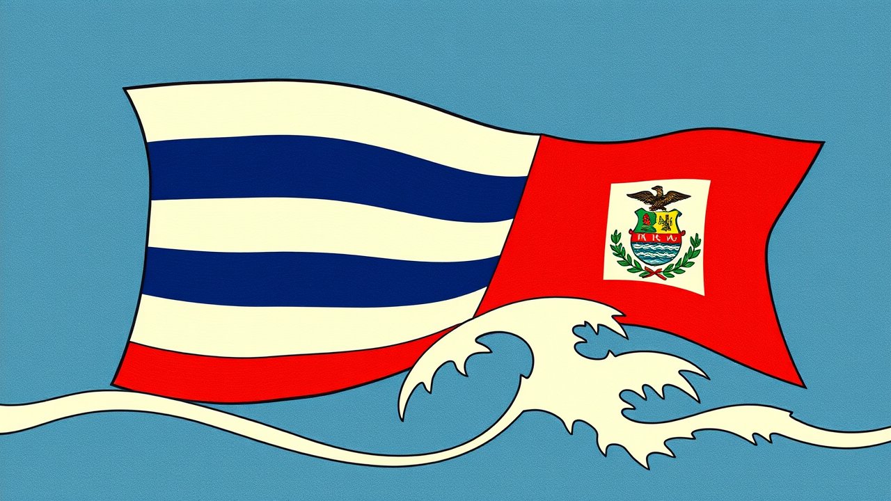 Flag of Costa Rica 🇨🇷 in ukiyo-e woodblock style