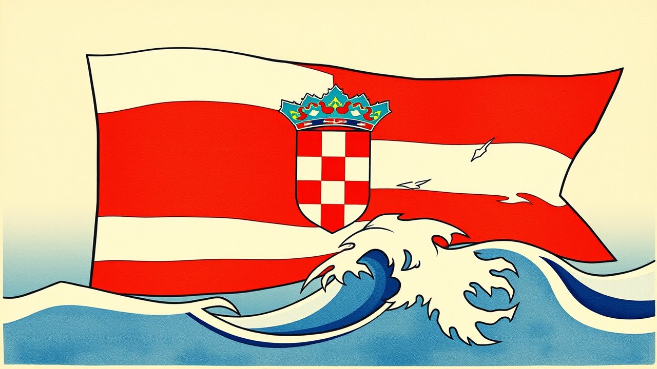 Flag of Croatia 🇭🇷 in ukiyo-e woodblock style