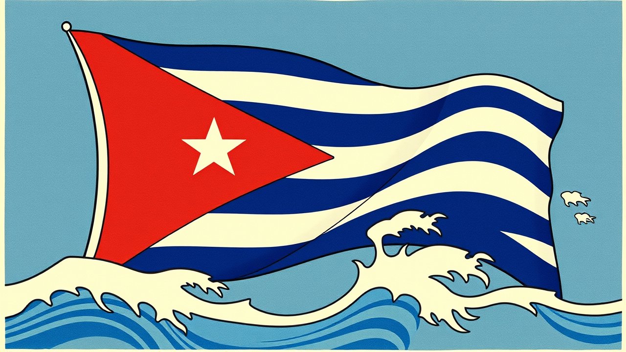 Flag of Cuba 🇨🇺 in ukiyo-e woodblock style