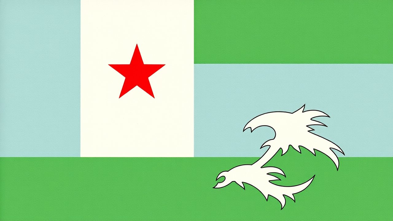 Flag of Djibouti 🇩🇯 in ukiyo-e woodblock style