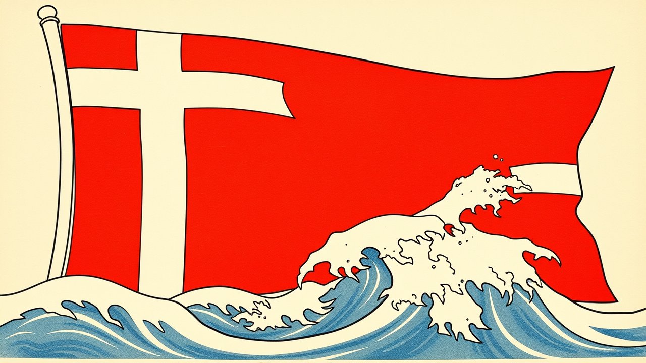 Flag of Denmark 🇩🇰 in ukiyo-e woodblock style