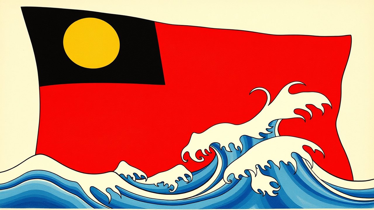 Flag of Antigua and Barbuda 🇦🇬 in ukiyo-e woodblock style