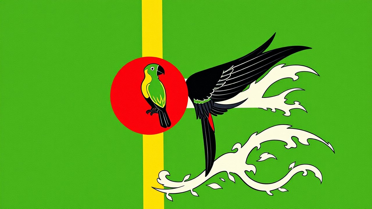 Flag of Dominica 🇩🇲 in ukiyo-e woodblock style